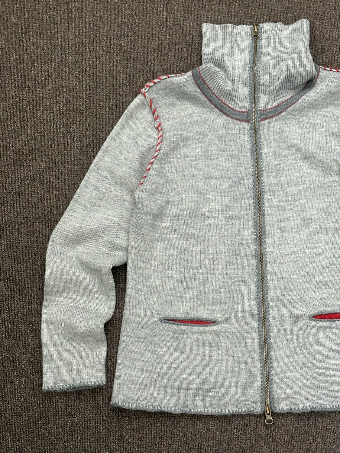 OS)Japanese vintage 여성 배색 디테일 풀집업 니트 상품이미지4