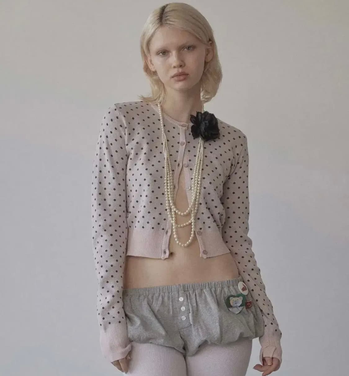 스컬프터 도트 가디건 핑크브라운 상품이미지2