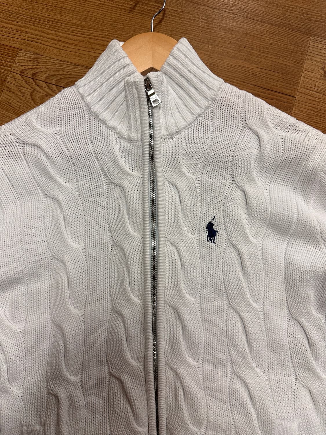 (S)폴로 케이블 니트 집업 화이트 상품이미지2