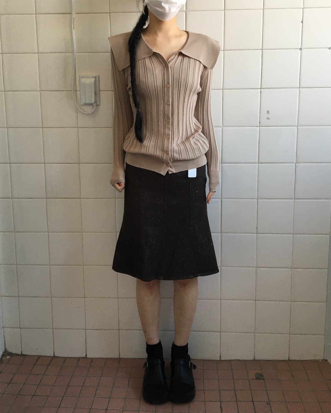 Collar point ribbed cardigan 상품이미지1