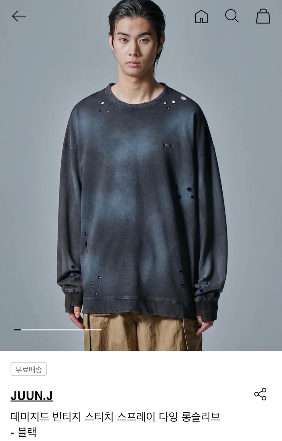 준지 데미지 스티치 스프레이 다잉 롱슬리브. 상품이미지1