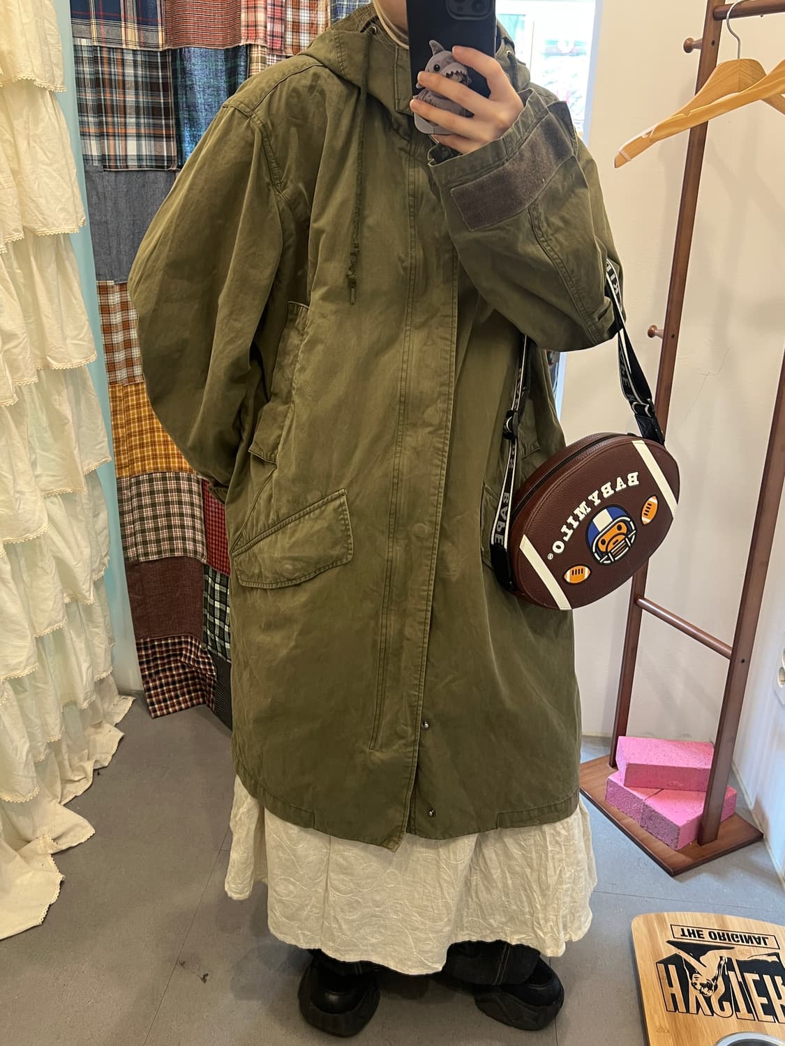 카키 후드 롱 파카  상품이미지5