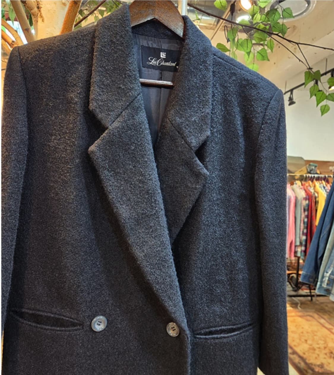 Lui chantant 도톰한 캐시미어 울 블렌드 블랙 롱 코트 상품이미지5