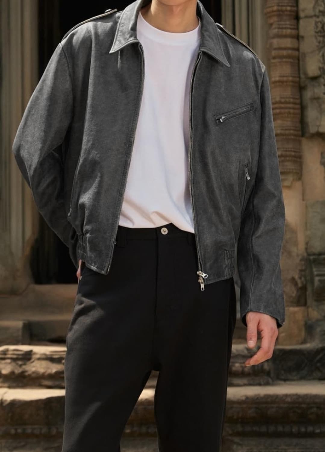 새제품 L) STU 에폴렛 레더 자켓 블랙 상품이미지2