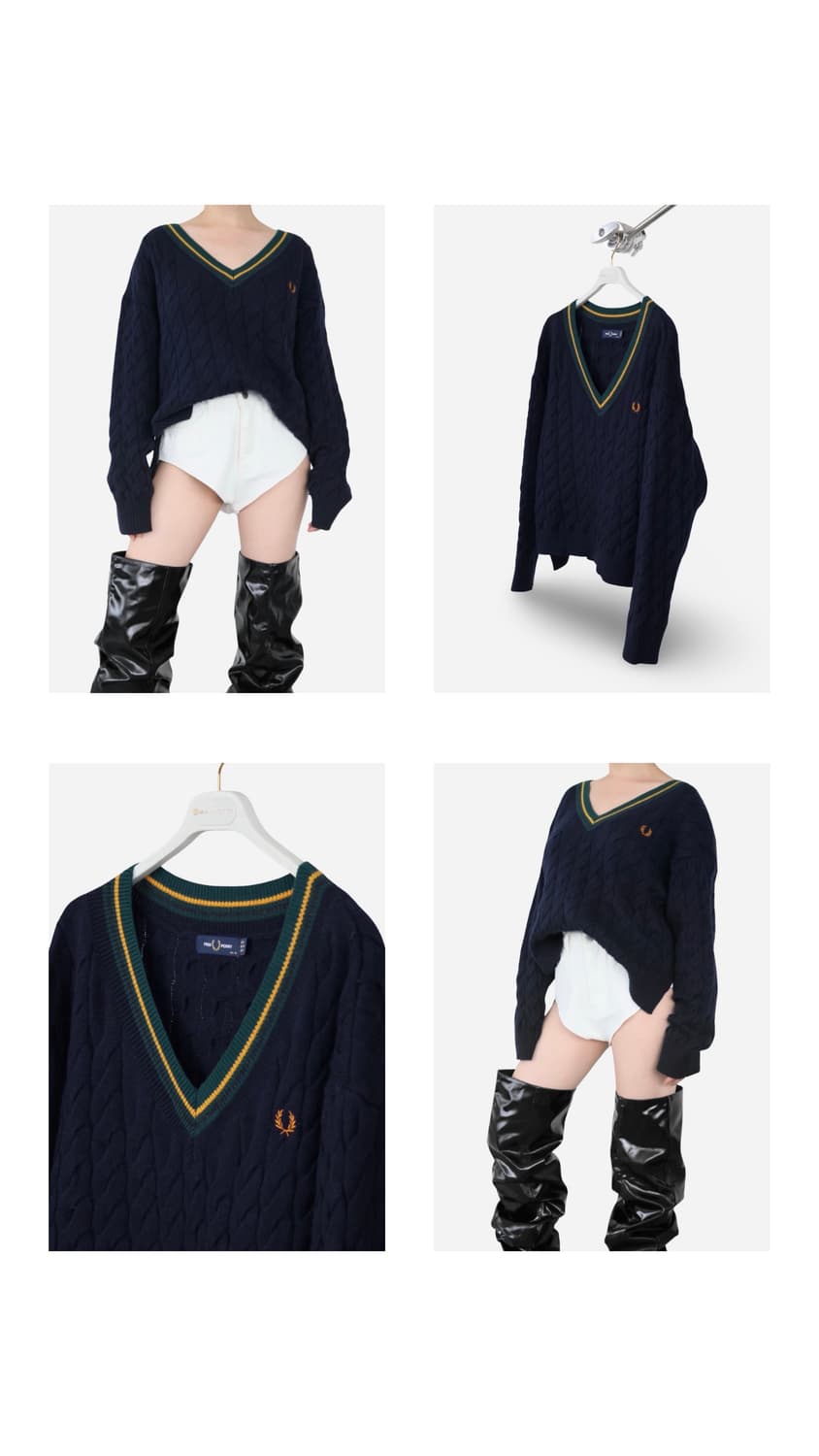 Fred Perry Cable Knit V-Neck Sweater 상품이미지2