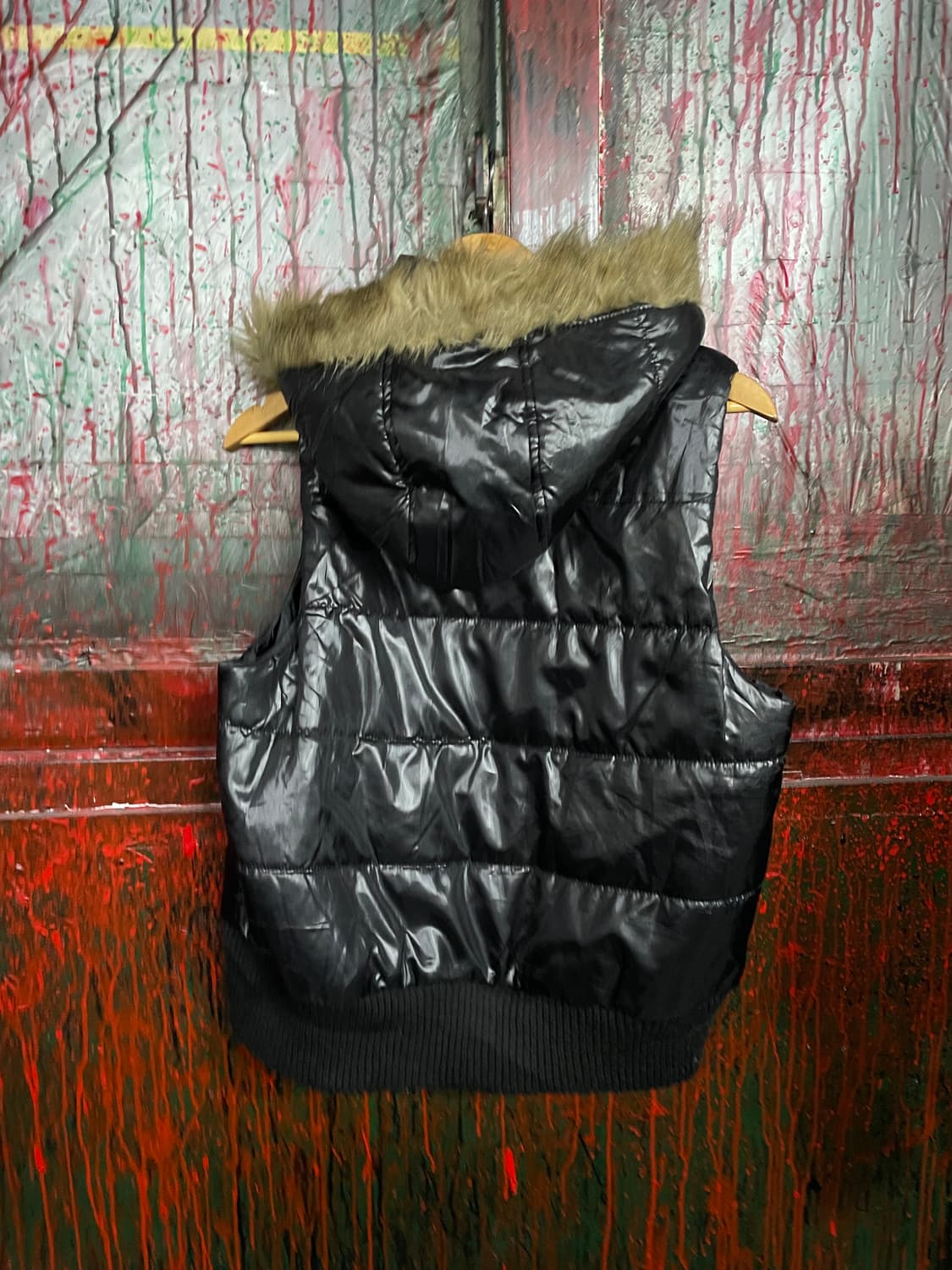 일본 빈티지 울프죠 퍼 후드 갸루 패딩조끼 베스트 L 상품이미지6