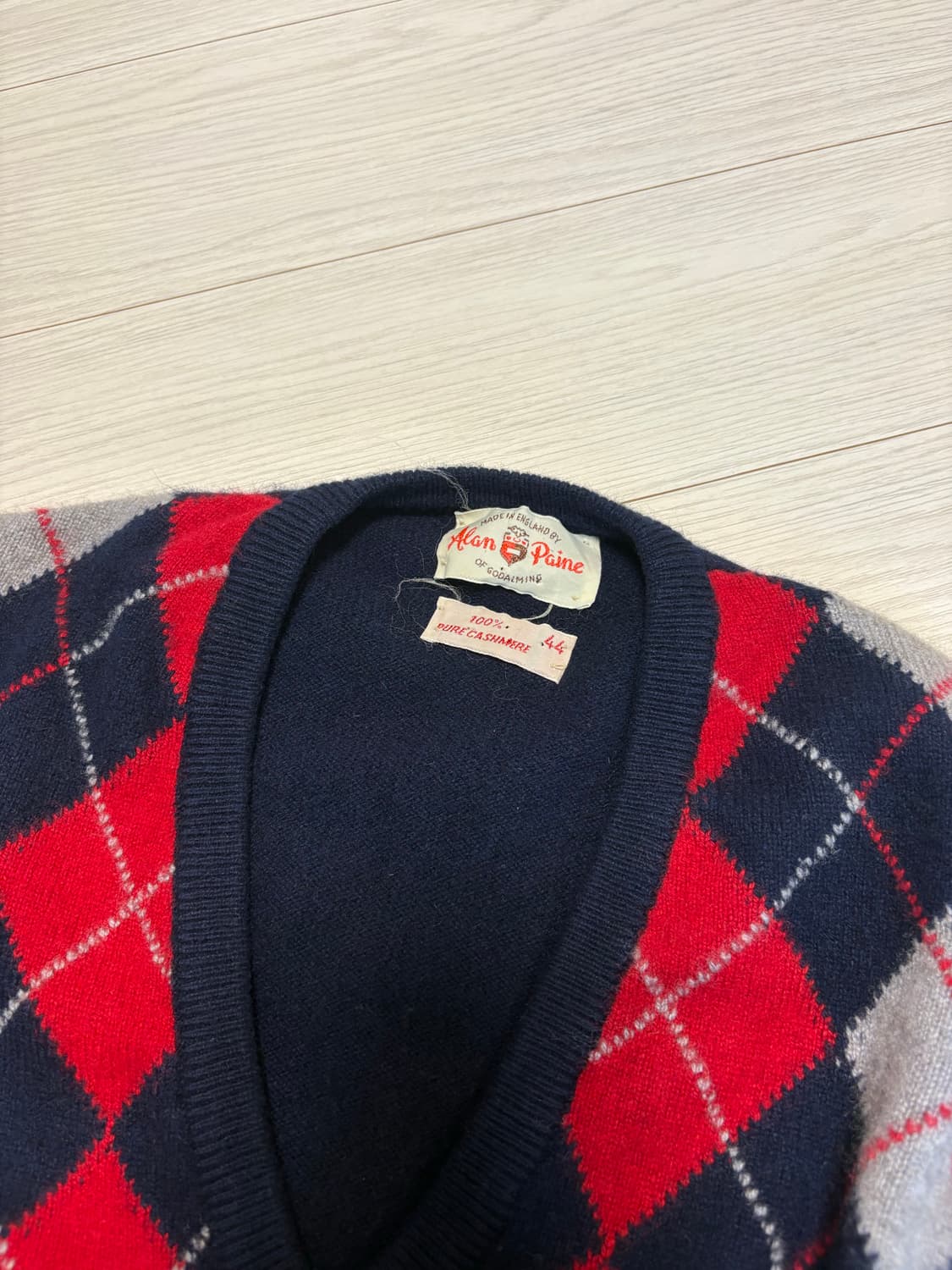 빈티지 네이비 아가일 체크 캐시미어 니트 100-103사이즈 상품이미지2