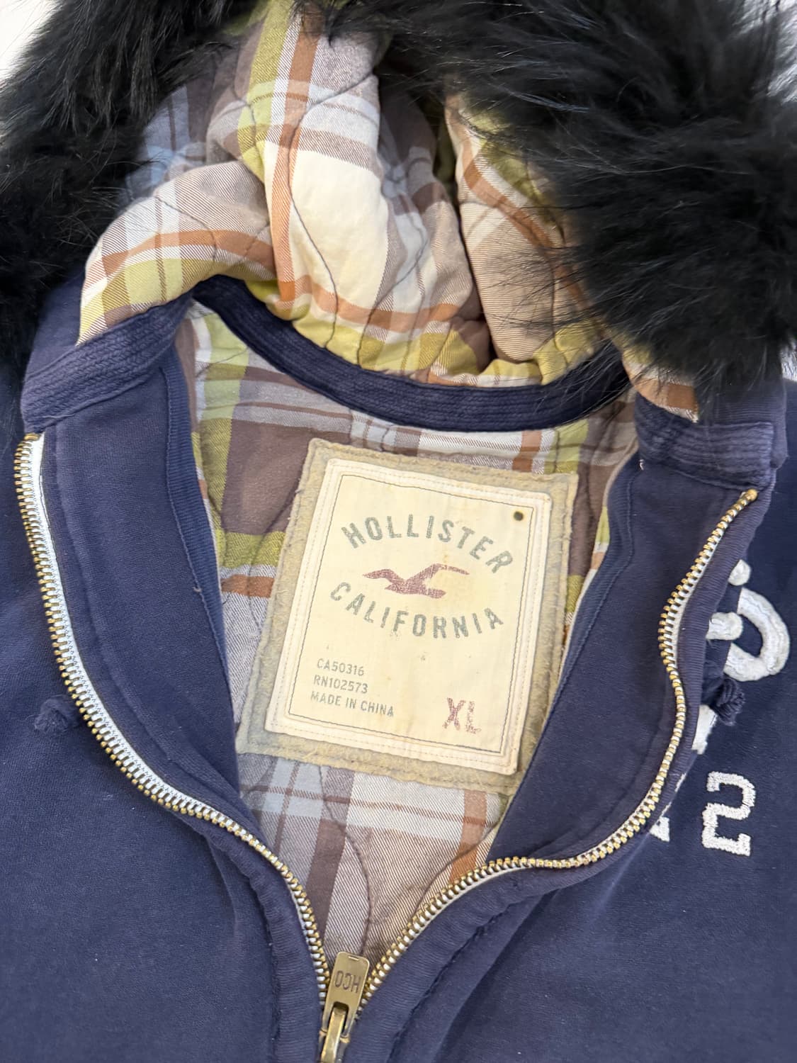 홀리스터 체크안감 울프죠 퍼 후드집업 네이비 상품이미지4