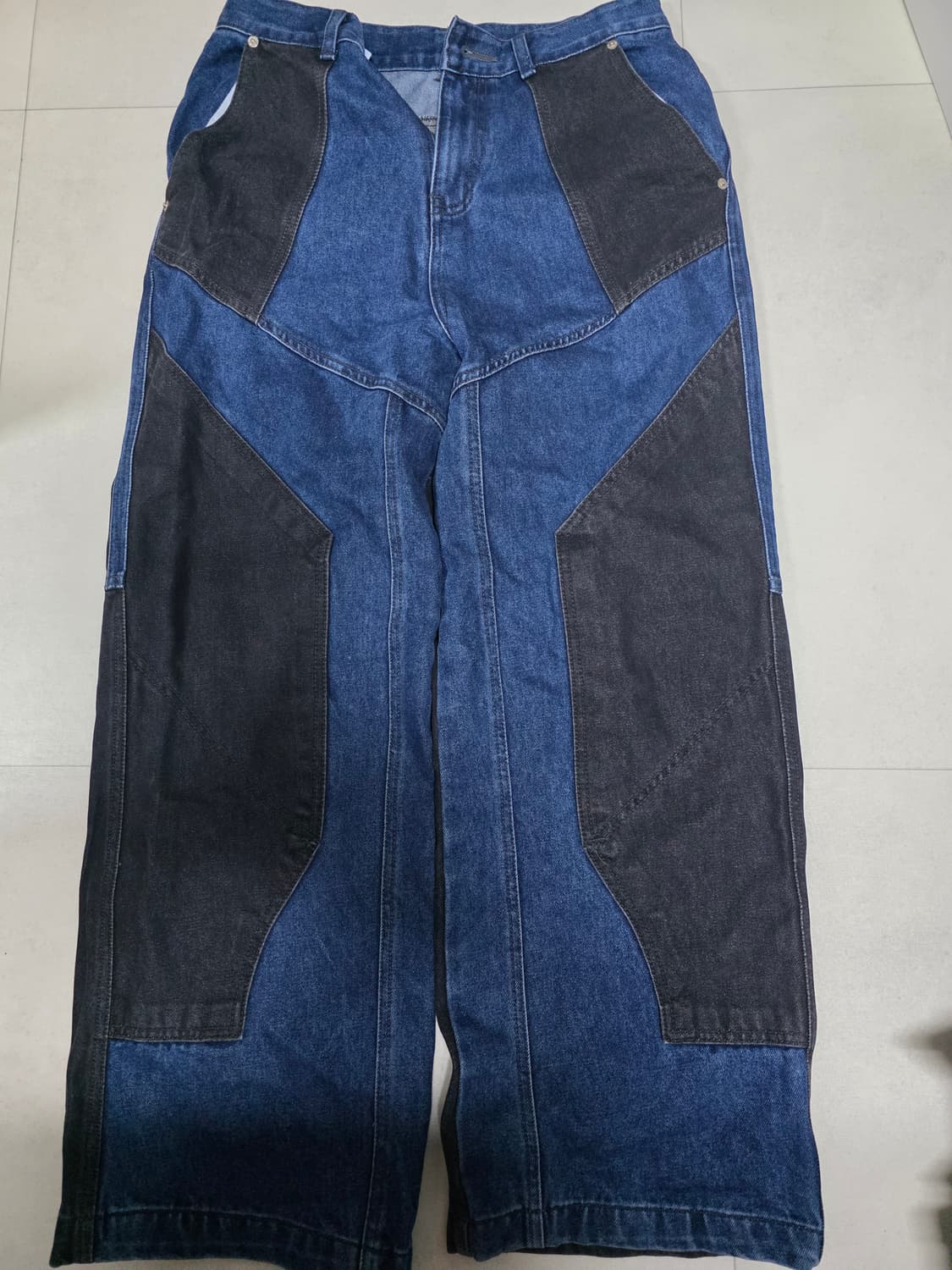 꼼파뇨 믹스드 절개 와이드 데님 팬츠 워시드블루 M사이즈 상품이미지2