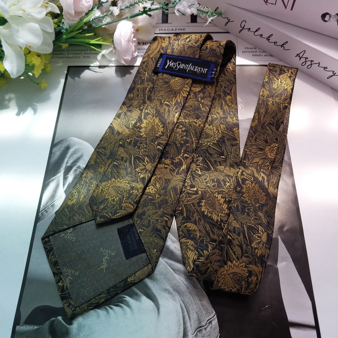 입생로랑 골드 자카드 플라워 자수 넥타이 8.5cm A등급 K550
 상품이미지5