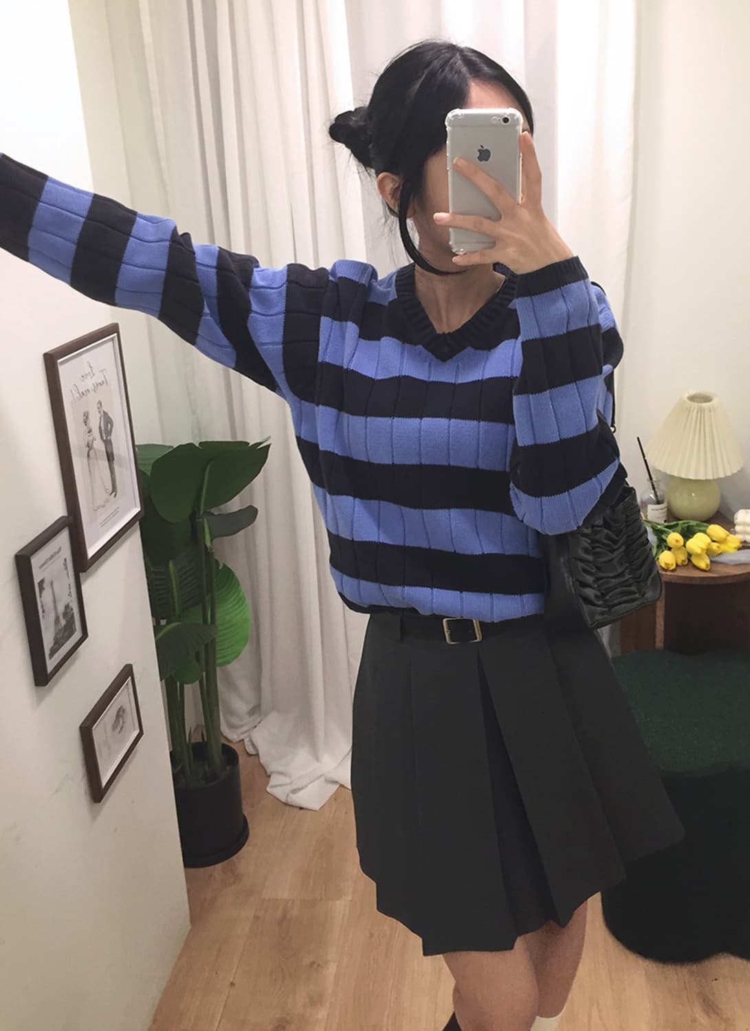 여성 타미 스트라이프 브이넥 니트 100 상품이미지1