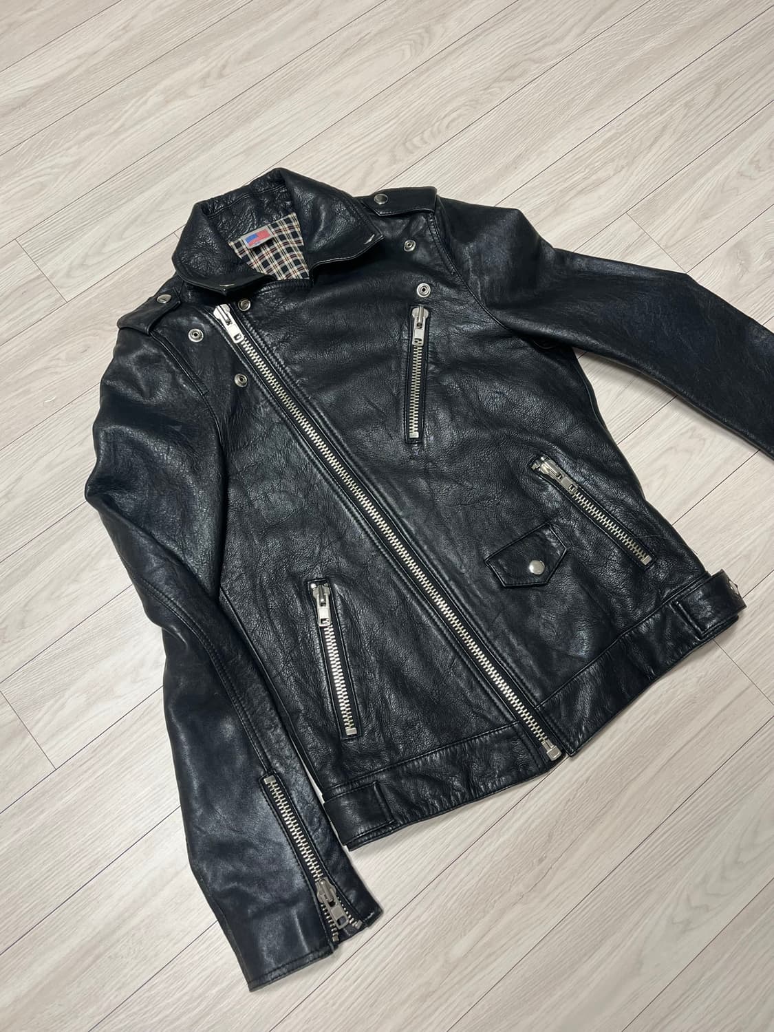 아메리카 빈티지 체크 레더 자켓 상품이미지1