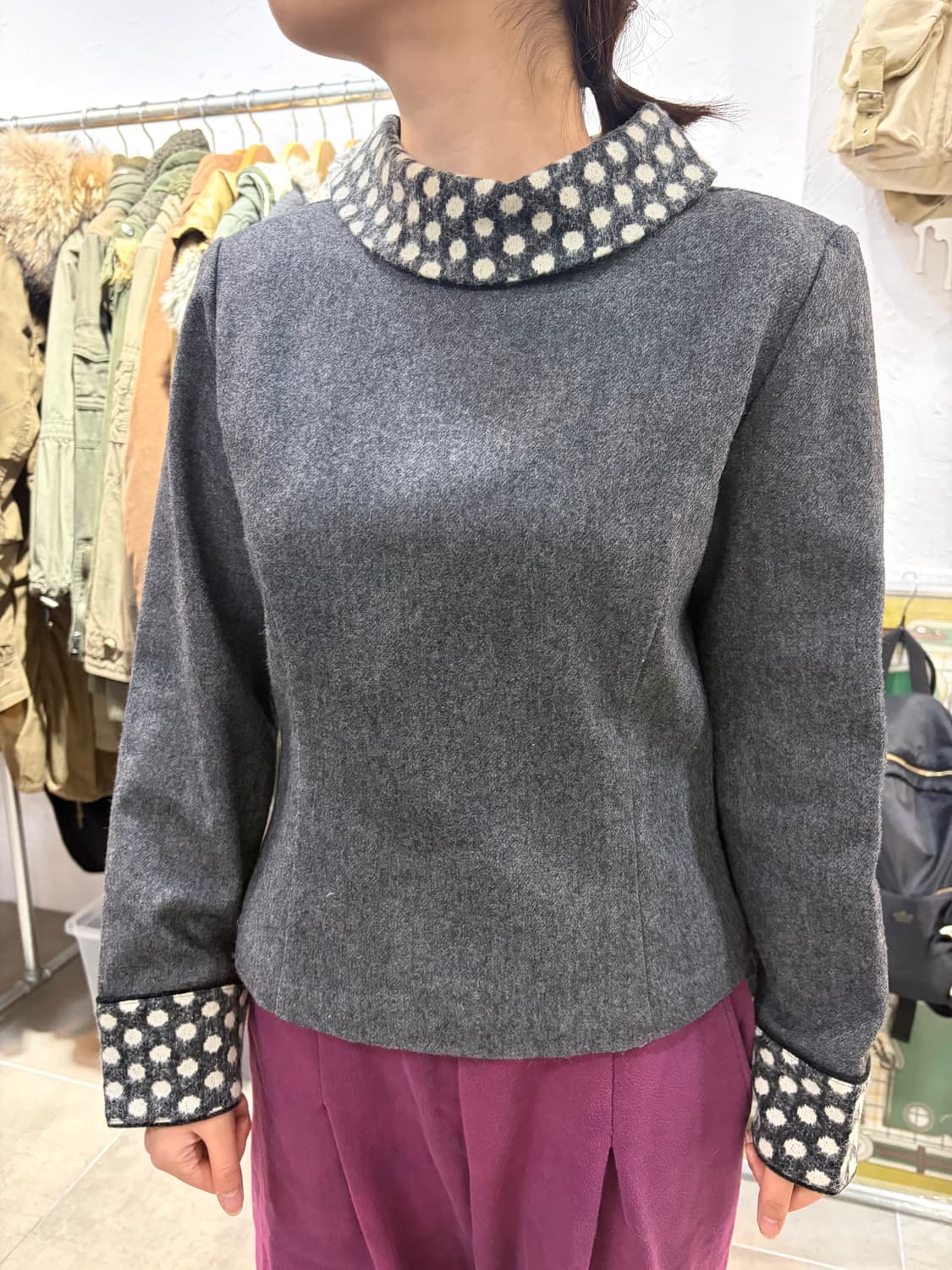 일본 빈티지 도트 모 블라우스 상품이미지1