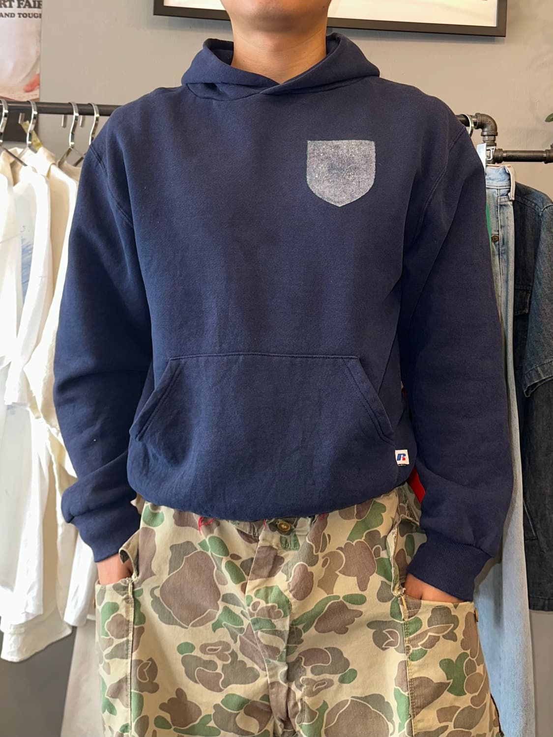 90’s Russell Athletic navy hoodsweat 상품이미지3