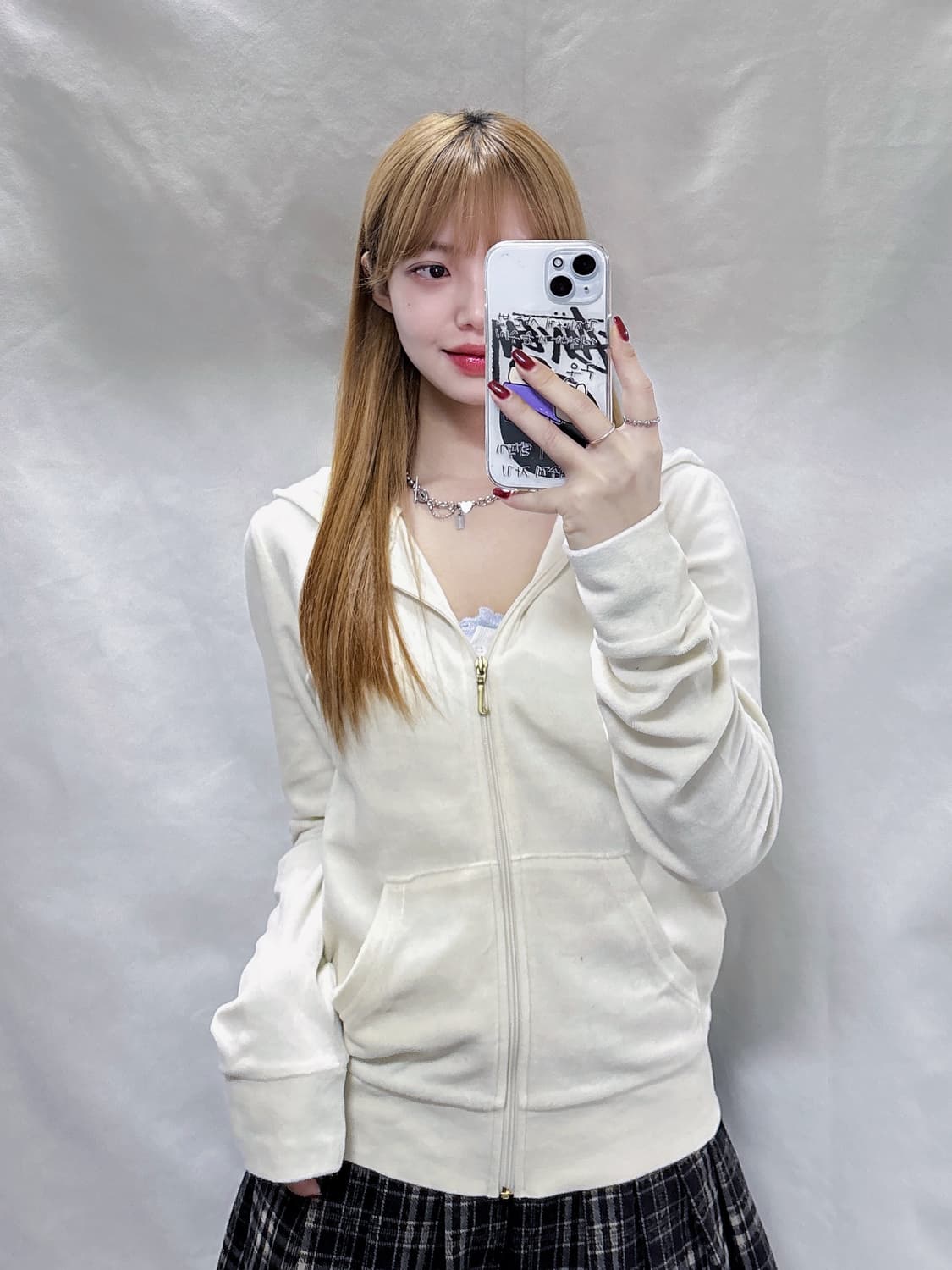 쥬시꾸띄르 빅로고 화이트 벨벳 후드집업  상품이미지2