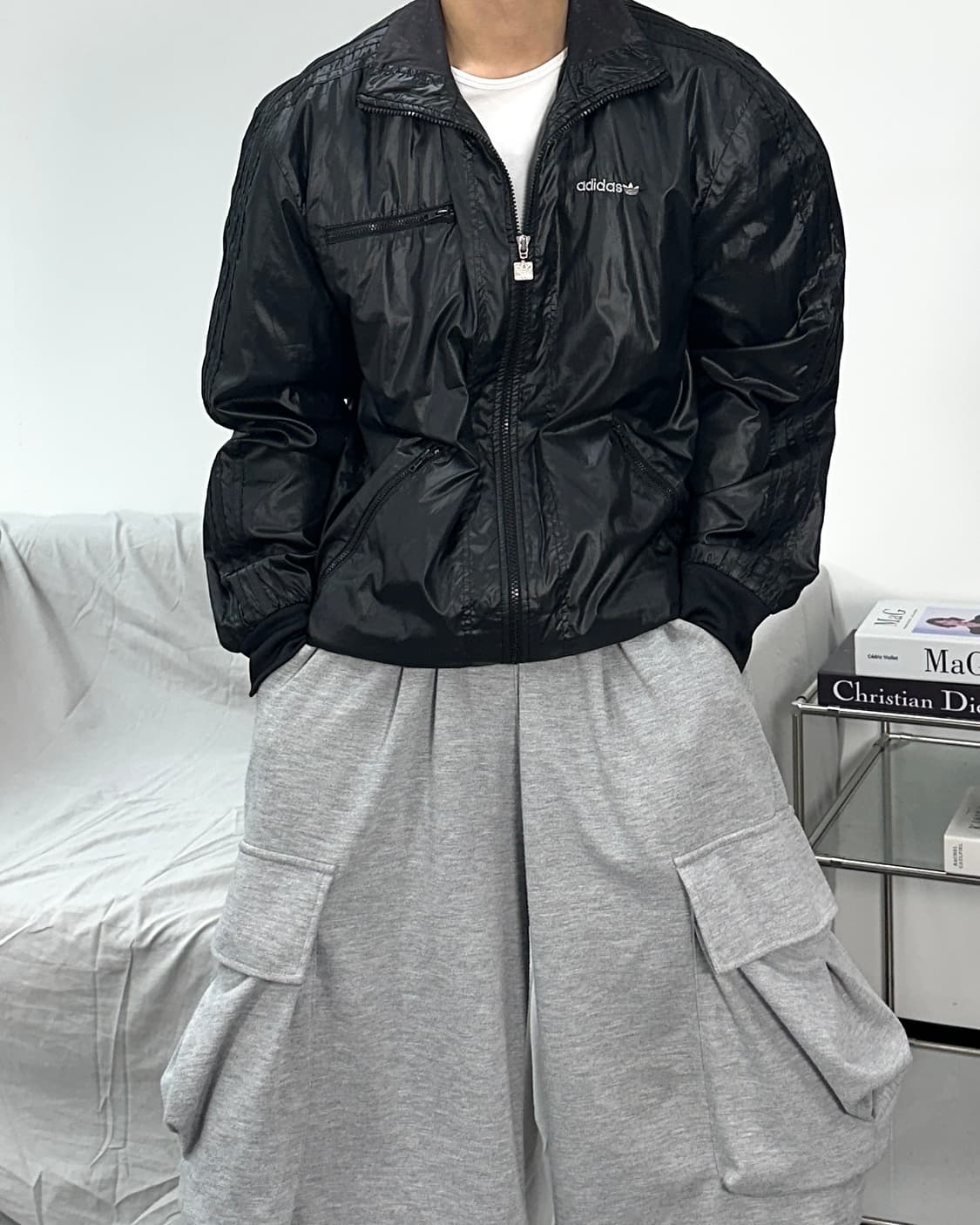 아디다스 실버 로고 유광 바람막이 트랙탑 100 상품이미지1