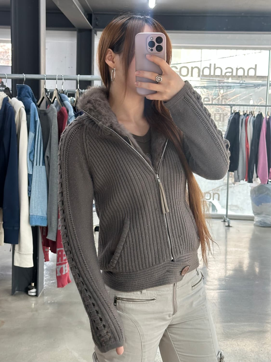 빈티지 Y2k 양털 버튼 골지 퍼니트집업 상품이미지5