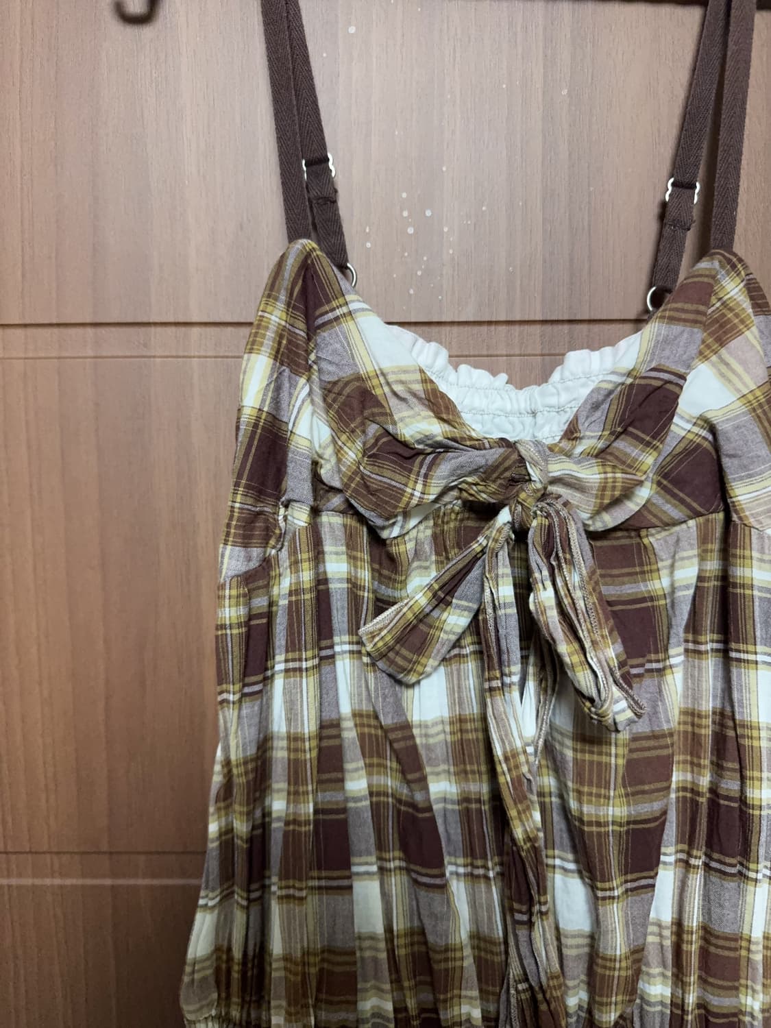 빈티지 모리걸 라떼갸루 체크 브라운 멜빵 원피스 상품이미지2