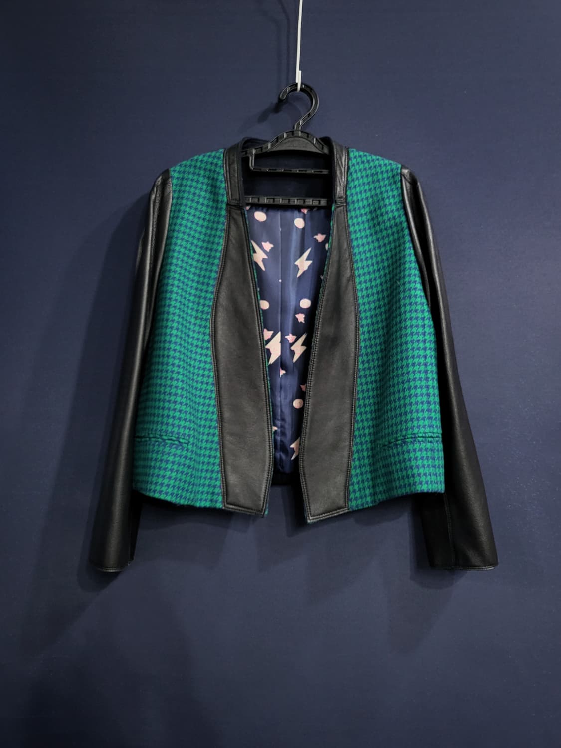 하운드투스 패턴 가죽자켓 상품이미지1