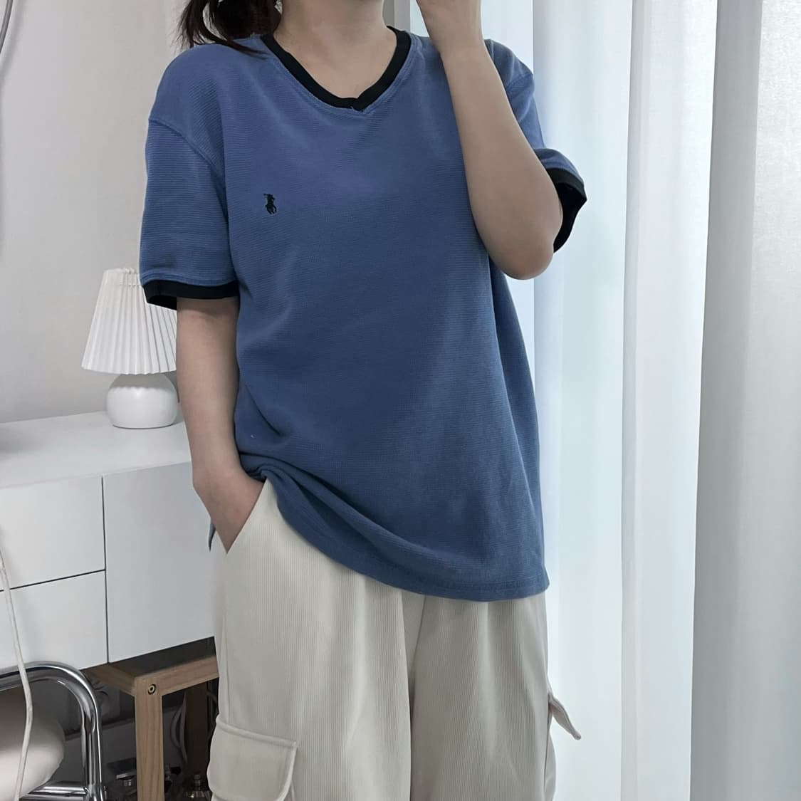 [정품] 폴로 다운블루 / 블랙포니 브이넥 반팔와플티 [ XL ] 상품이미지1