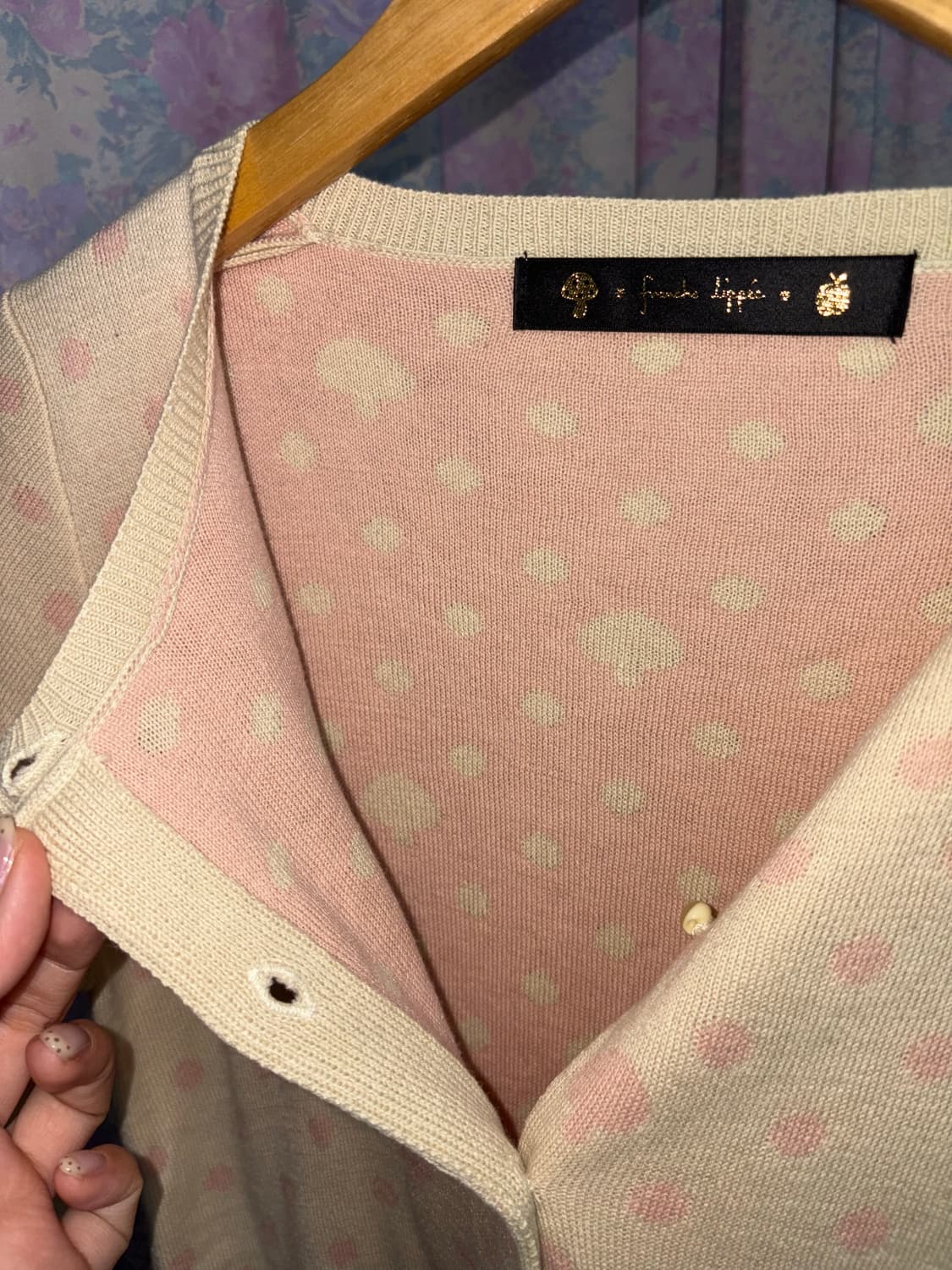 베이지-핑크 도트 버섯 가디건 상품이미지7