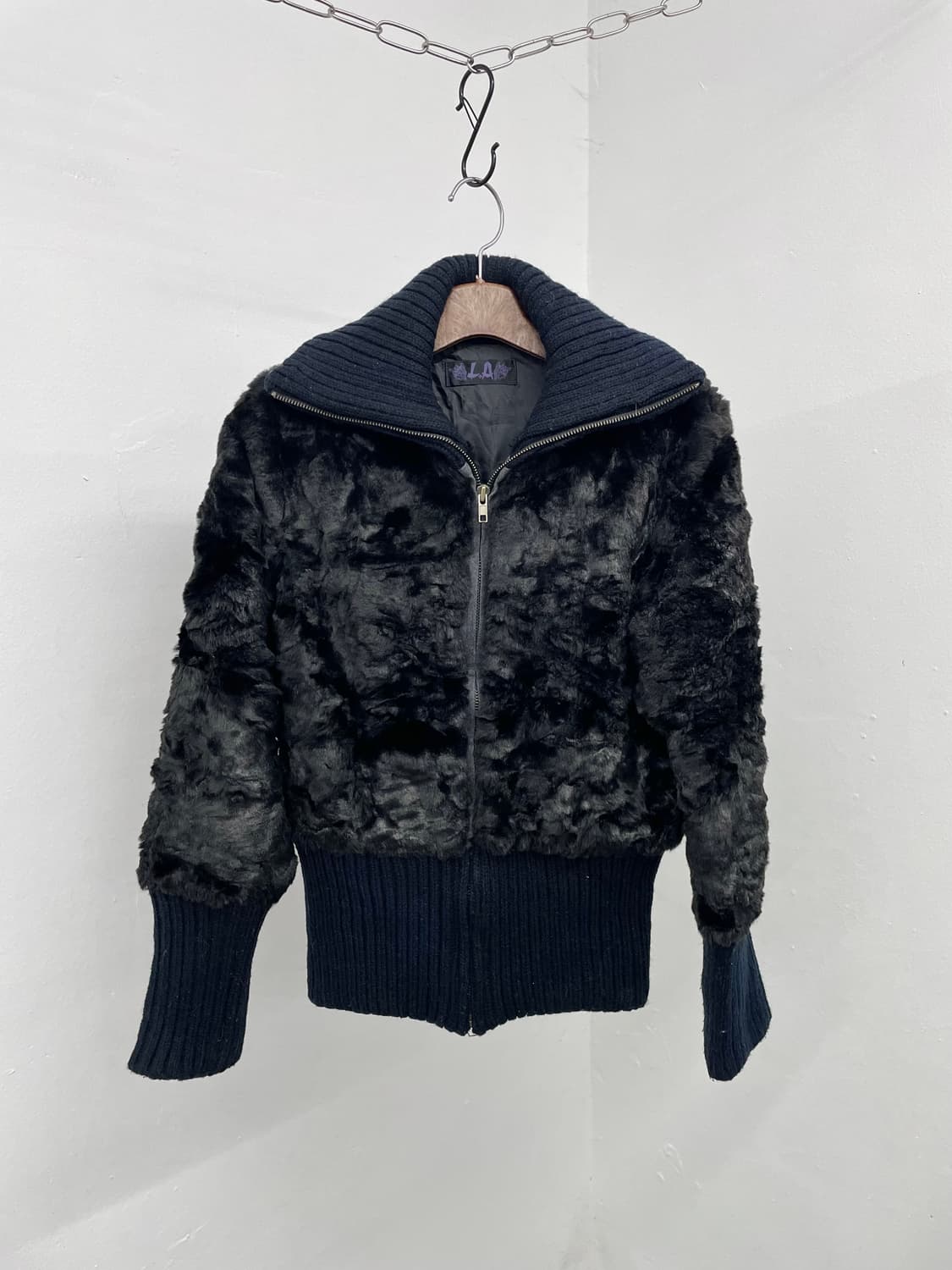 블랙 니팅 퍼 집업 상품이미지2