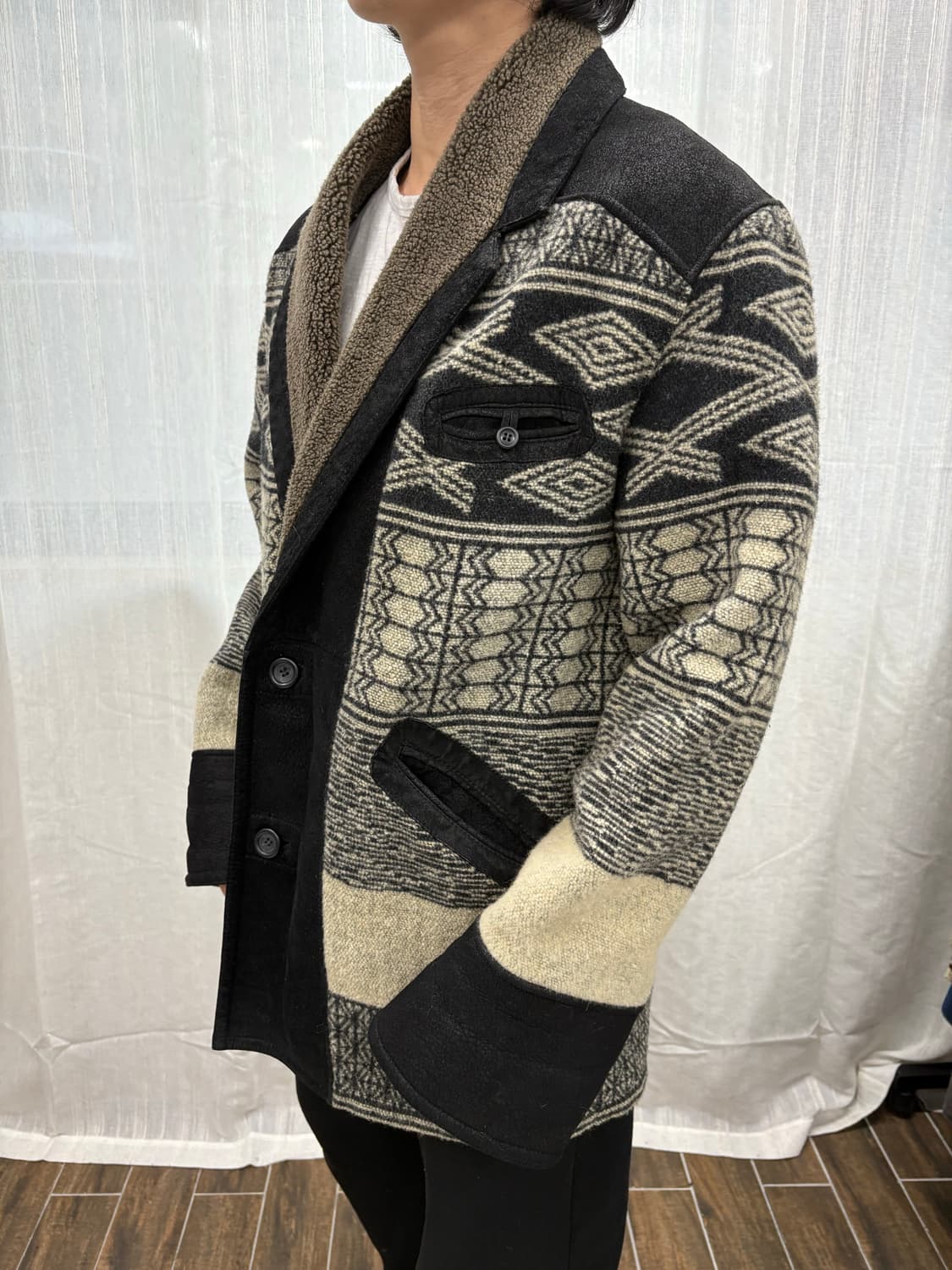 Jean Philippe 에스닉 패턴 쉐르파 숄카라 무스탕 자켓 상품이미지2