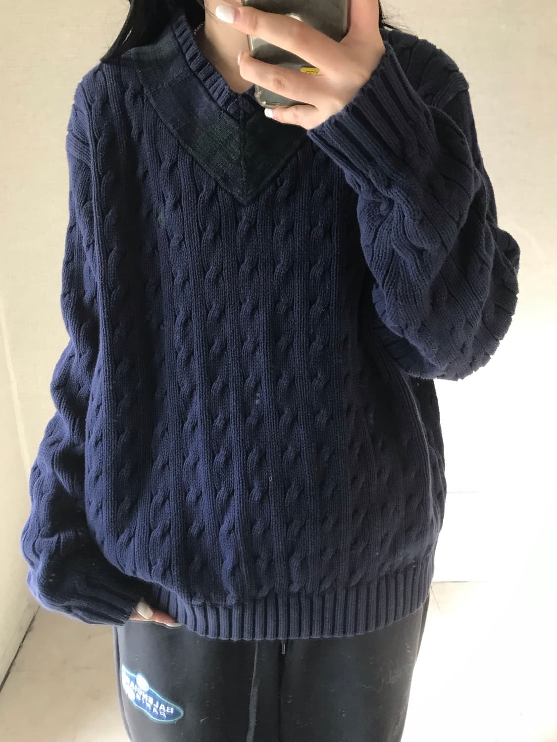 폴로 네이비 오버핏 케이블 니트 상품이미지4