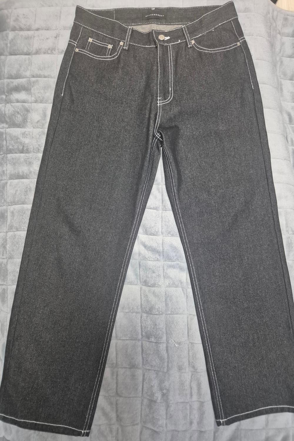 앳더모먼트 화이트 스티치 와이드 로우 데님 블랙 L 상품이미지3
