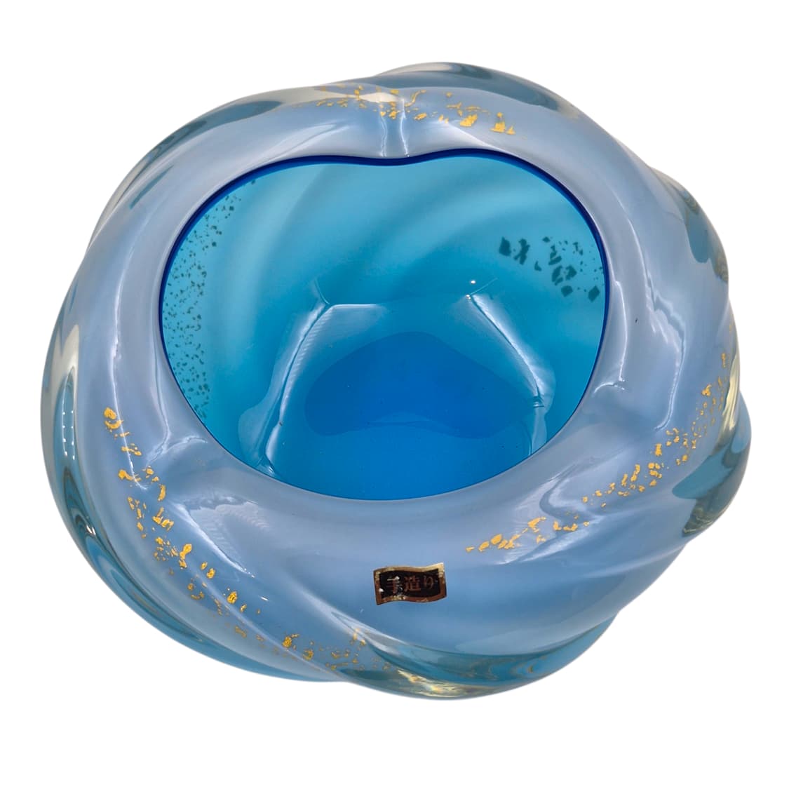 80s 이와츠 핸드블로운 스윌 아쿠아 금박 화병 상품이미지1