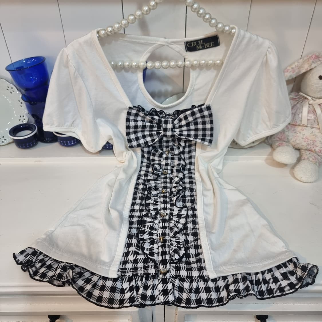 세실 맥비 체크 리본 블라우스 상품이미지1