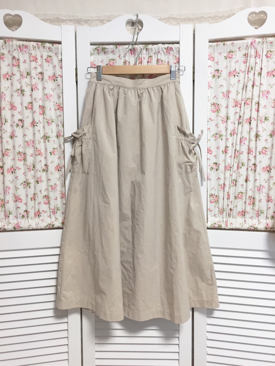 빈티지 모리걸 베이지 리본포켓 스커트 상품이미지1