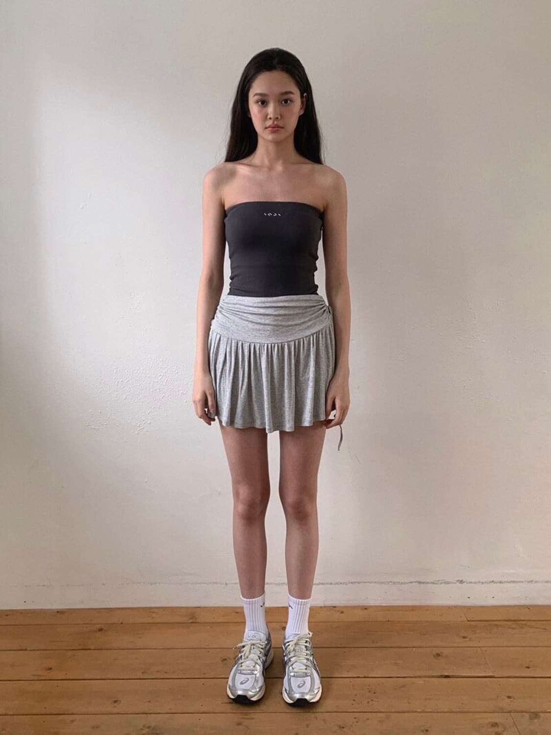 리브드 스커트 팬츠 그레이 상품이미지3