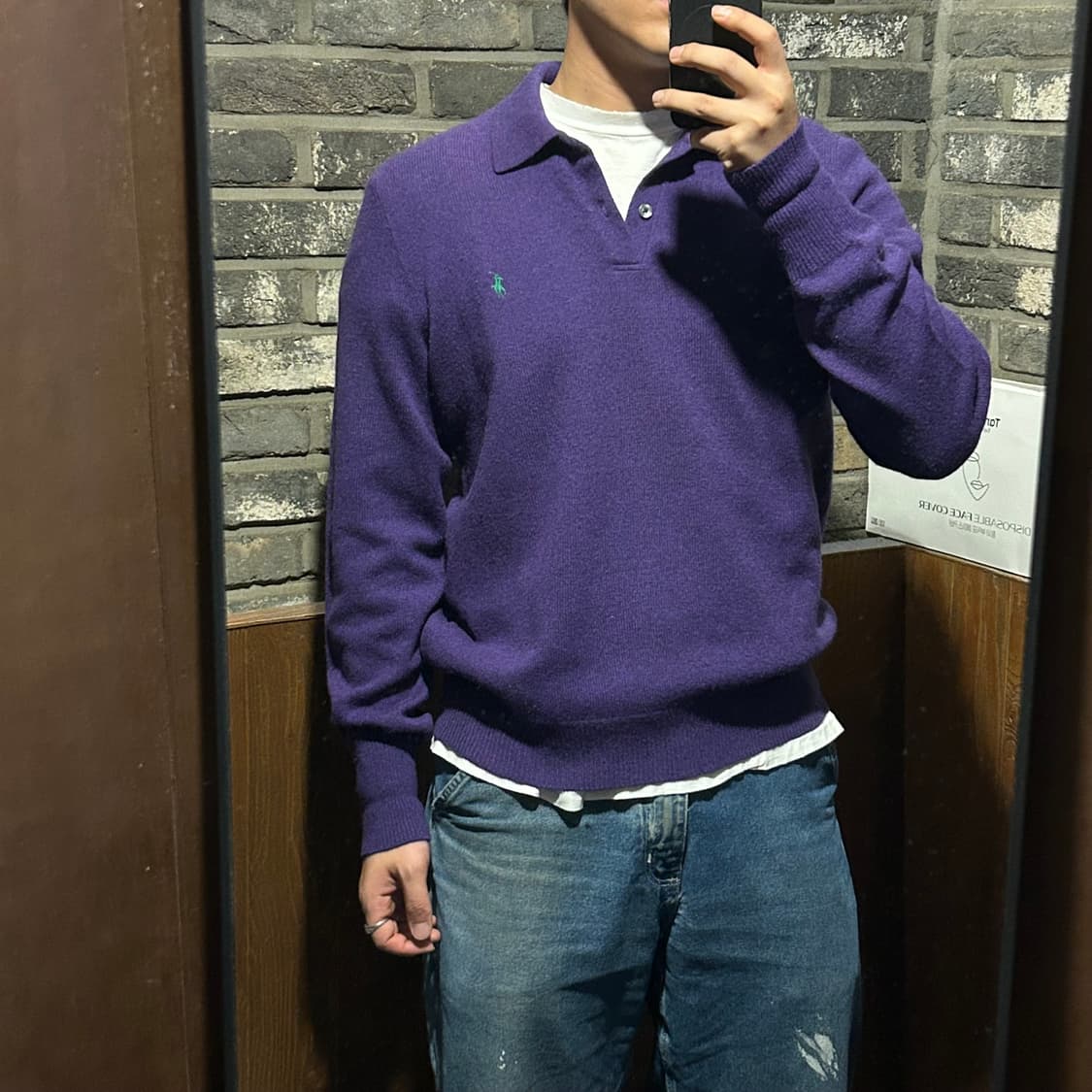 XL) 폴로 랄프로렌 램스울 카라넥 니트 퍼플&그린포니 상품이미지8