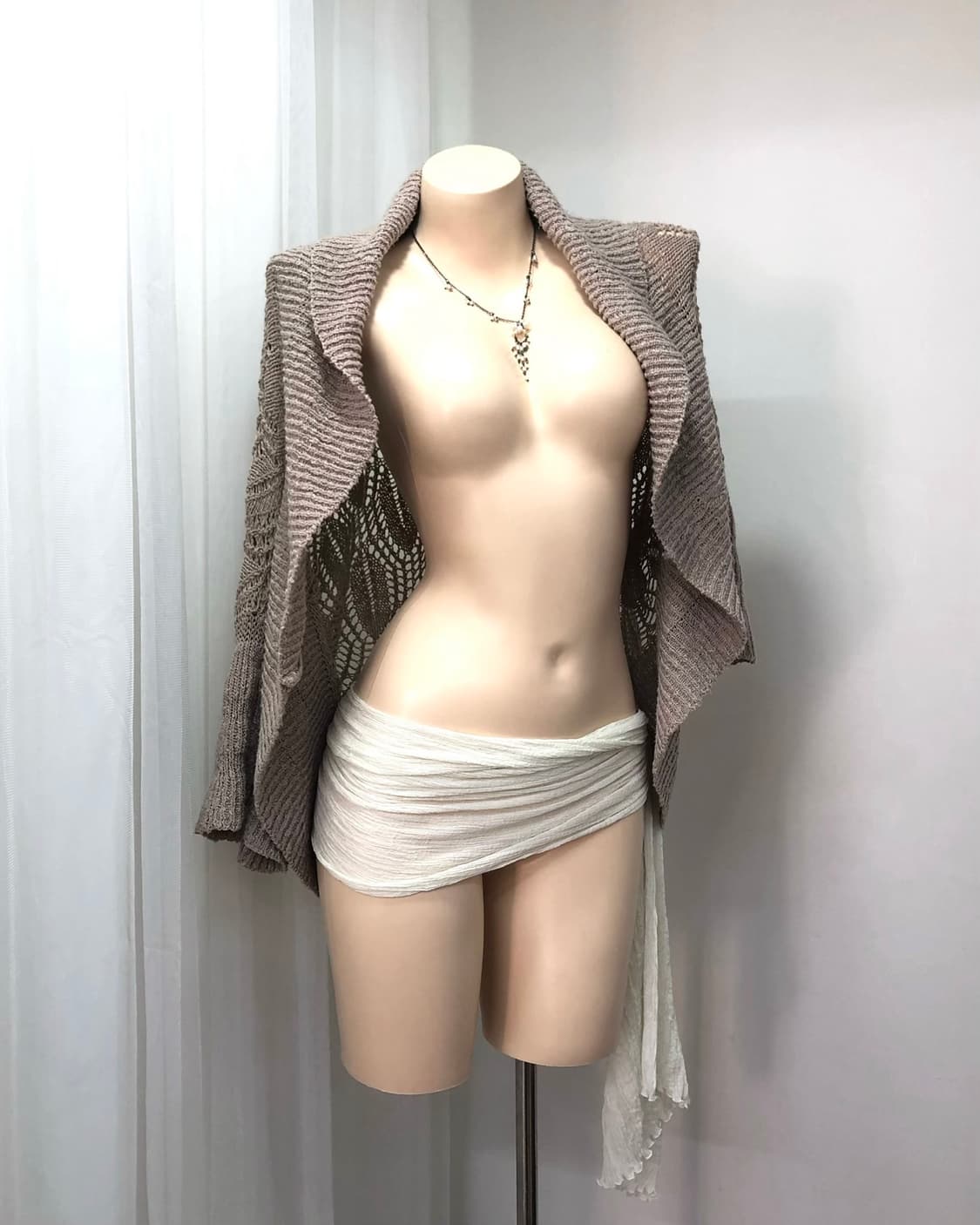 pink beige crochet knit cardigan 상품이미지1