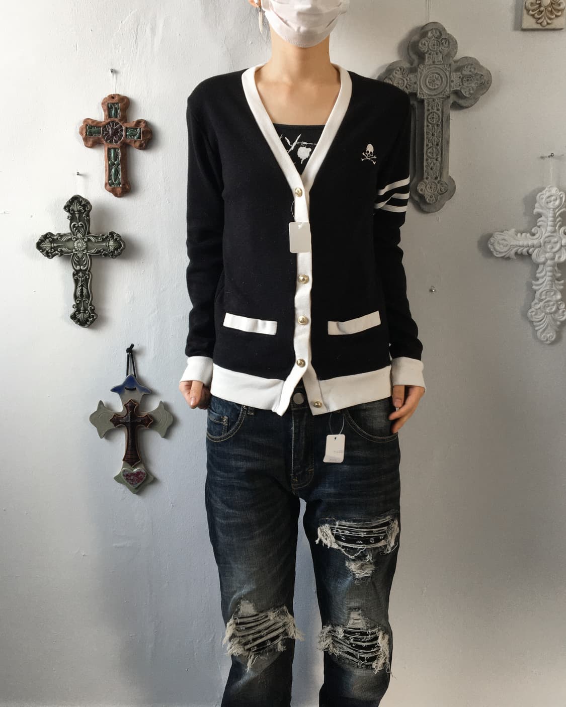 Needle work point knit cardigan 상품이미지8