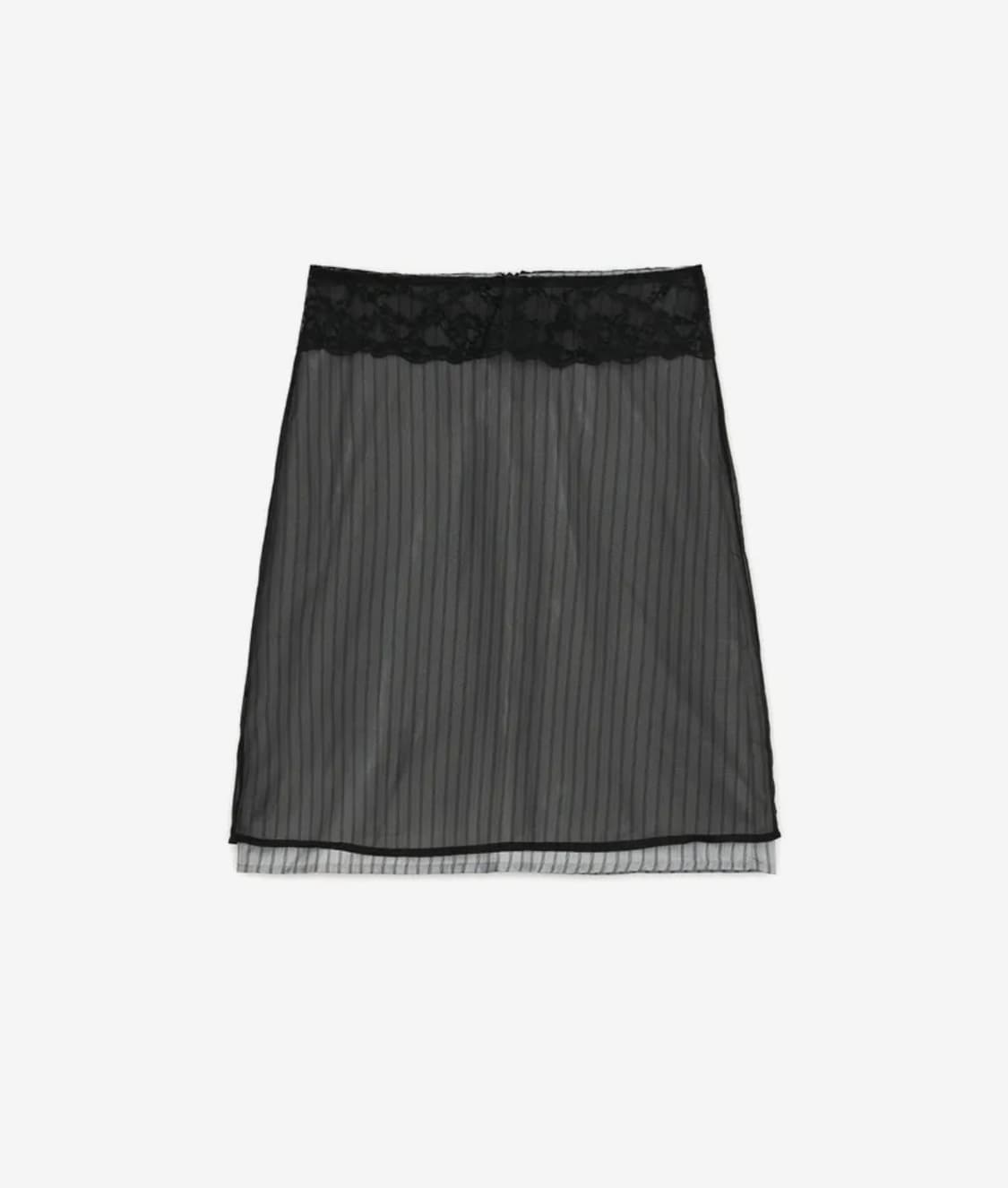 Lace Layered Midi Skirt, BLACK 상품이미지4
