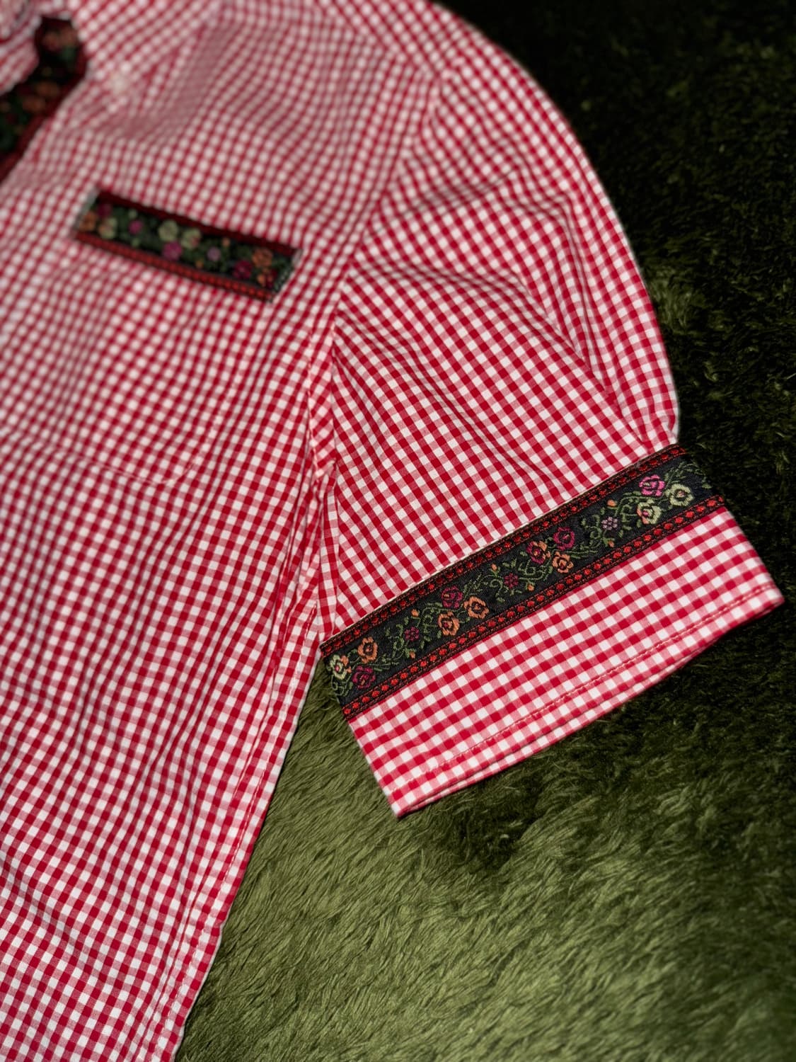 BEAMS BOY 빔즈 보이 플로랄 프린트 체크 하프 셔츠 레드 상품이미지4