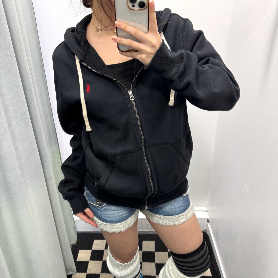 폴로 블랙 기모 후드집업 상품이미지1