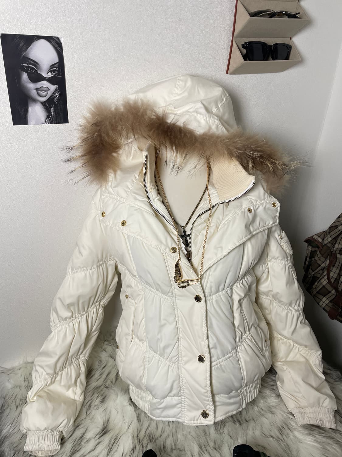 빈티지 화이트 갸루 셔링 패딩 상품이미지2