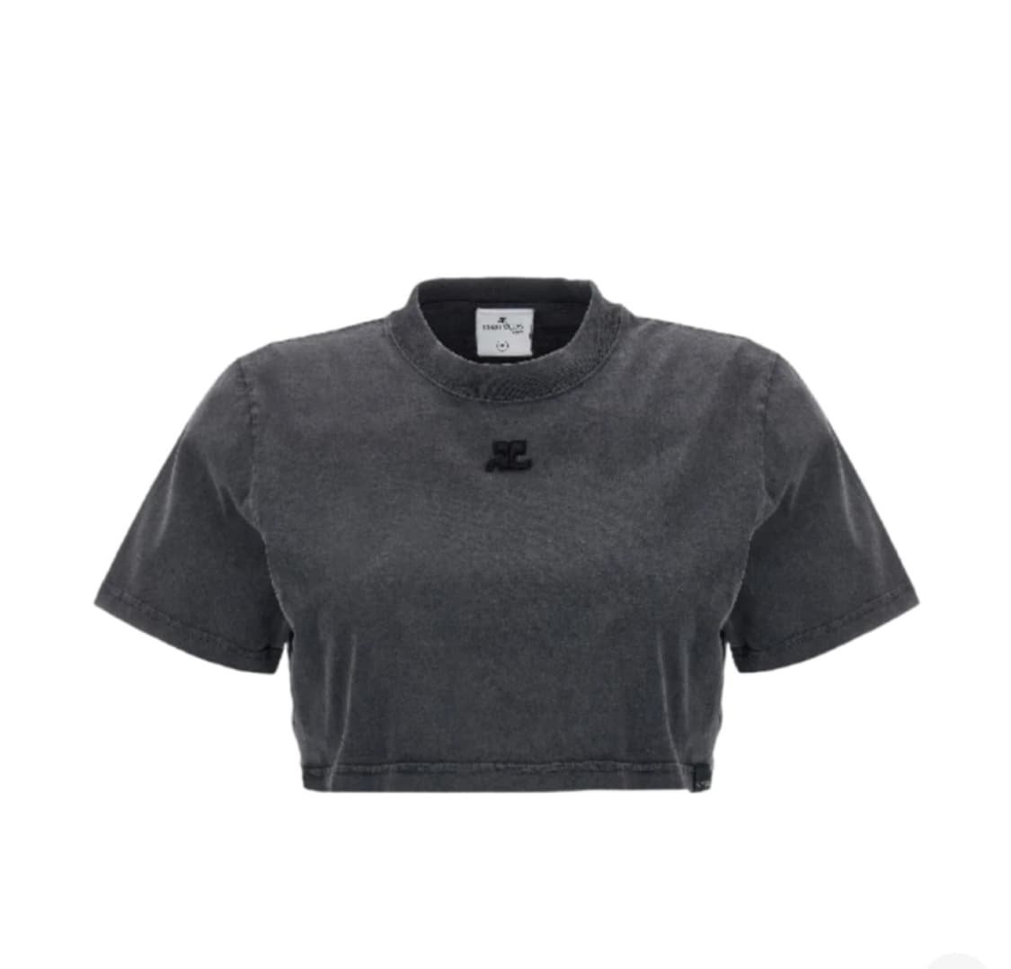 꾸레쥬  로고 자수 크롭 반팔 티셔츠 S사이즈 상품이미지1