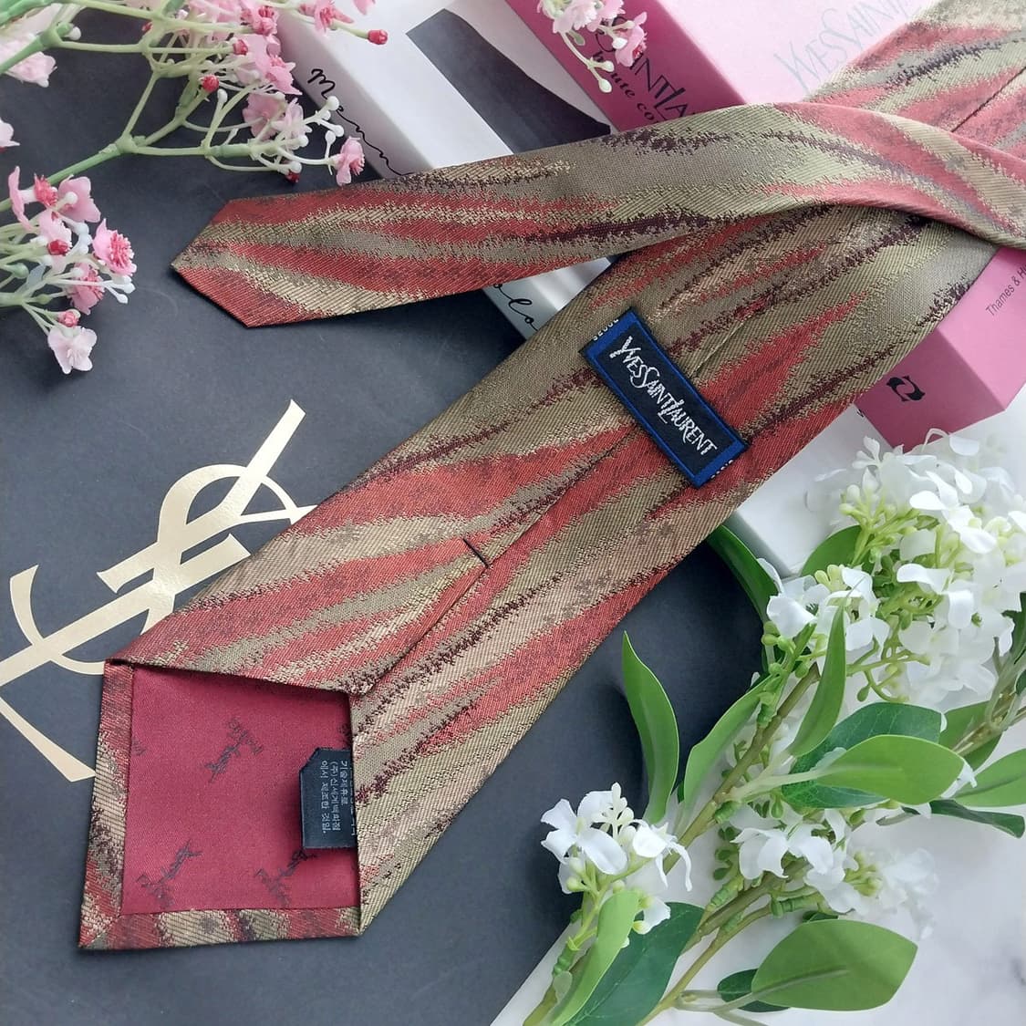 입생로랑 실크 그린 믹스 패턴 넥타이 9.5cm A등급 K2292 상품이미지5