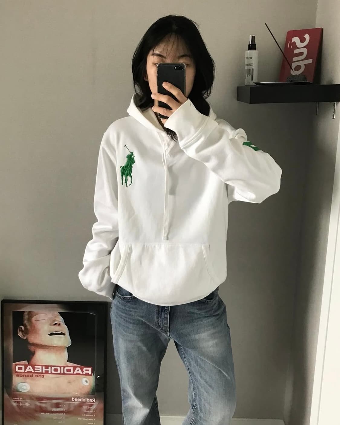 폴로 랄프로렌 빅포니로고 그린 화이트 후드티 대장급 상품이미지2