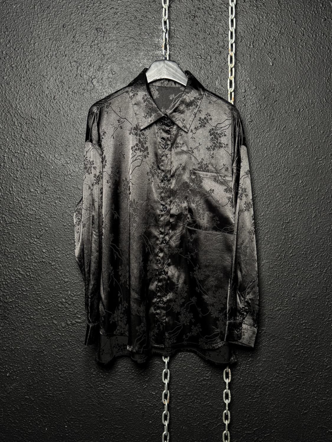 Black Floral Satin Shirt 상품이미지5