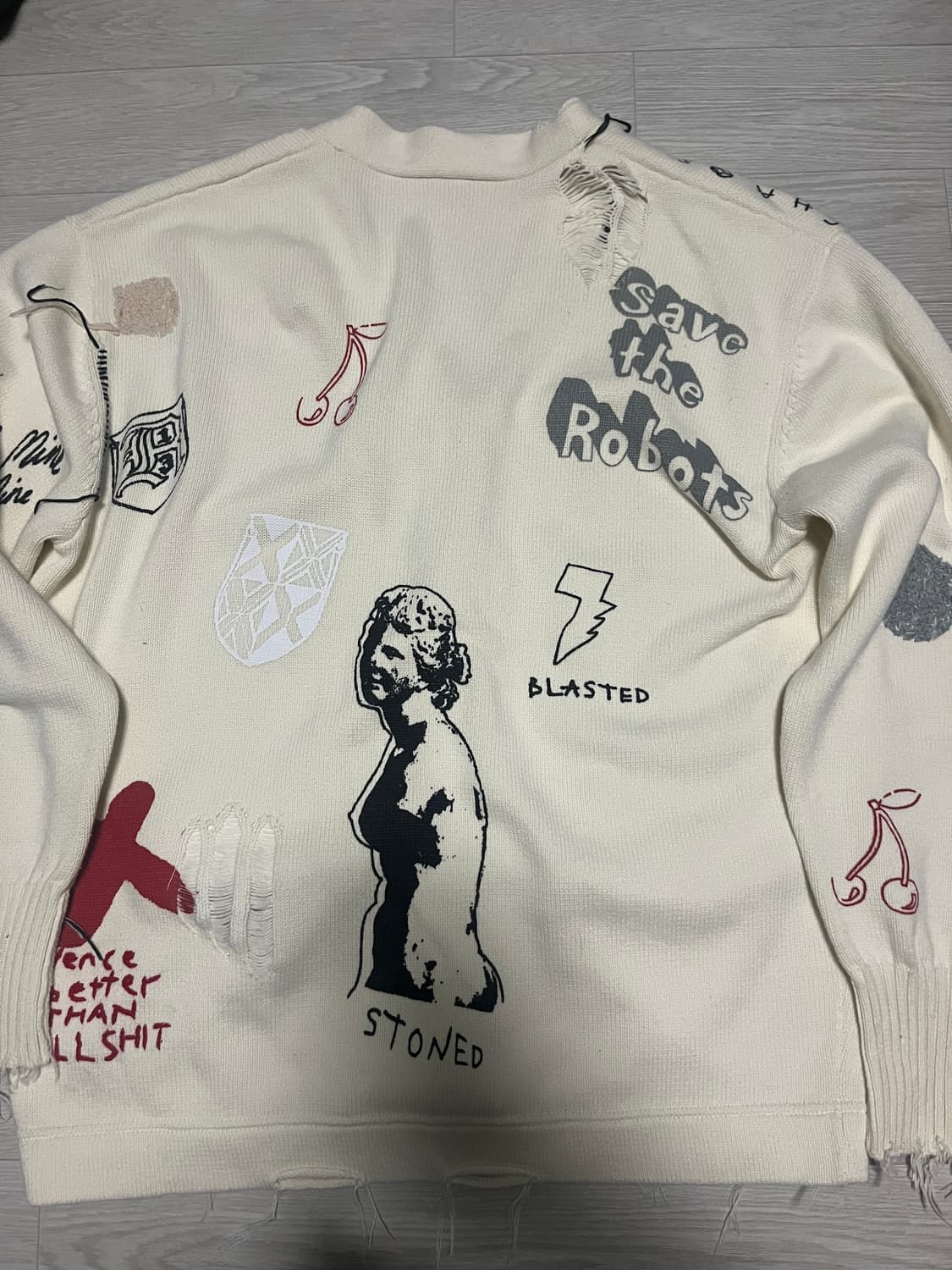 R13 그래피티 프린팅 디스트레스 코튼 가디건 m 상품이미지3