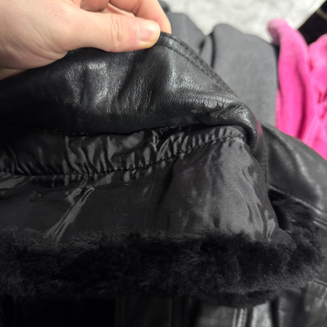 코오롱 100% 쉽스킨 퍼카라, 내피 탈 부착 양가죽 A2 봄버 자켓 상품이미지10