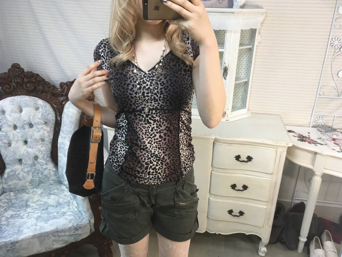 japanese vintage leopard shirring blouse 상품이미지3