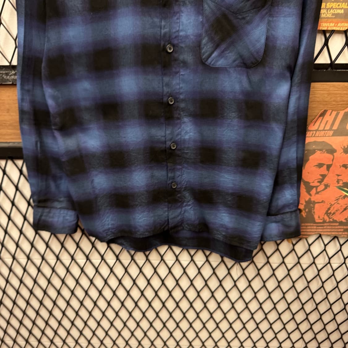 HARE 하레 옴브레 체크 셔츠 전면 원포켓 포인트 블루 블랙 상품이미지4