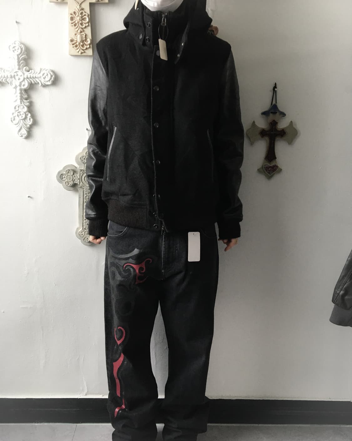 cow Leather layered woolen hood jacket 상품이미지1