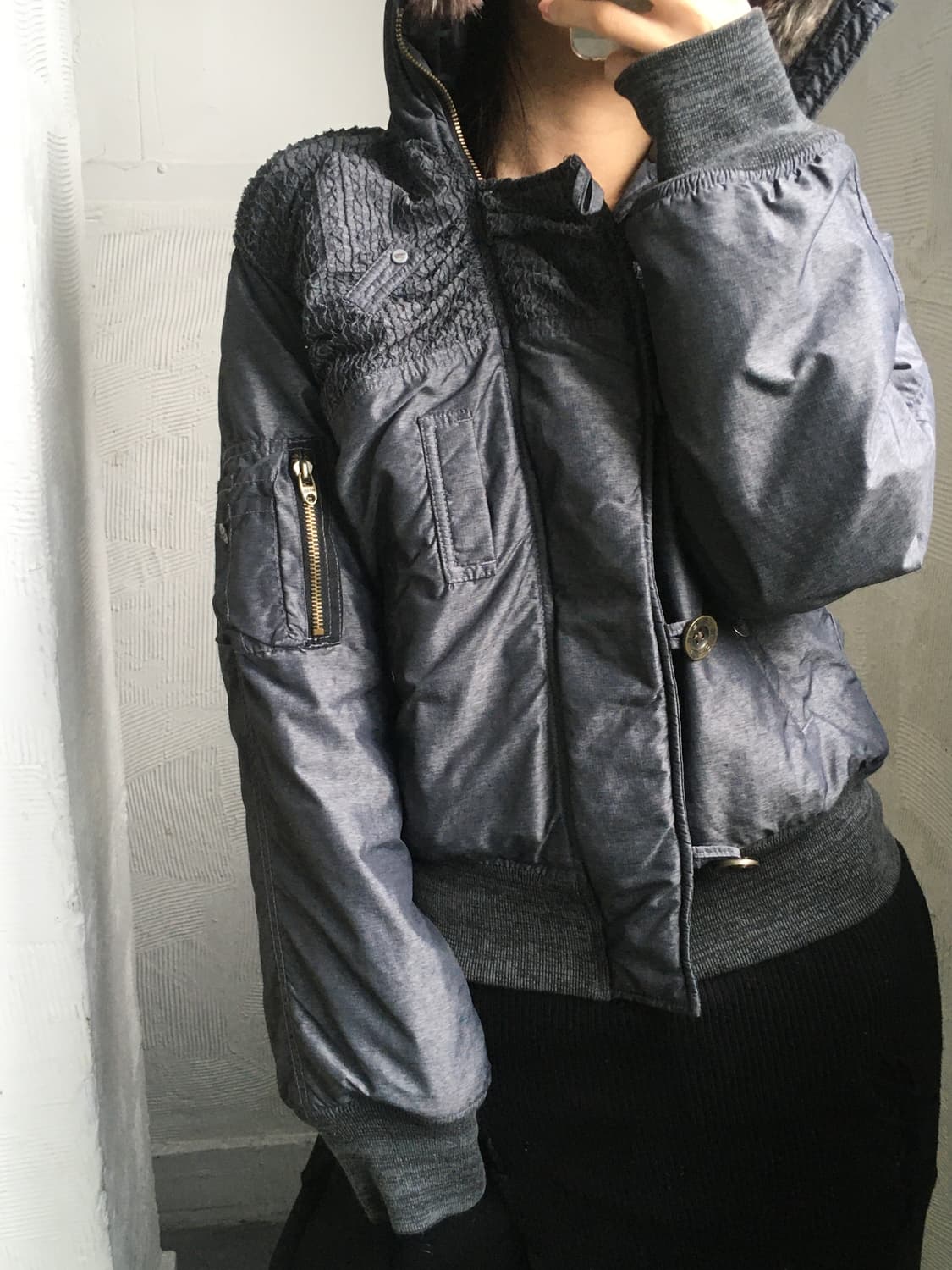 Diesel 디젤 퍼 후드 패디드 차콜 봄버 자켓 상품이미지1